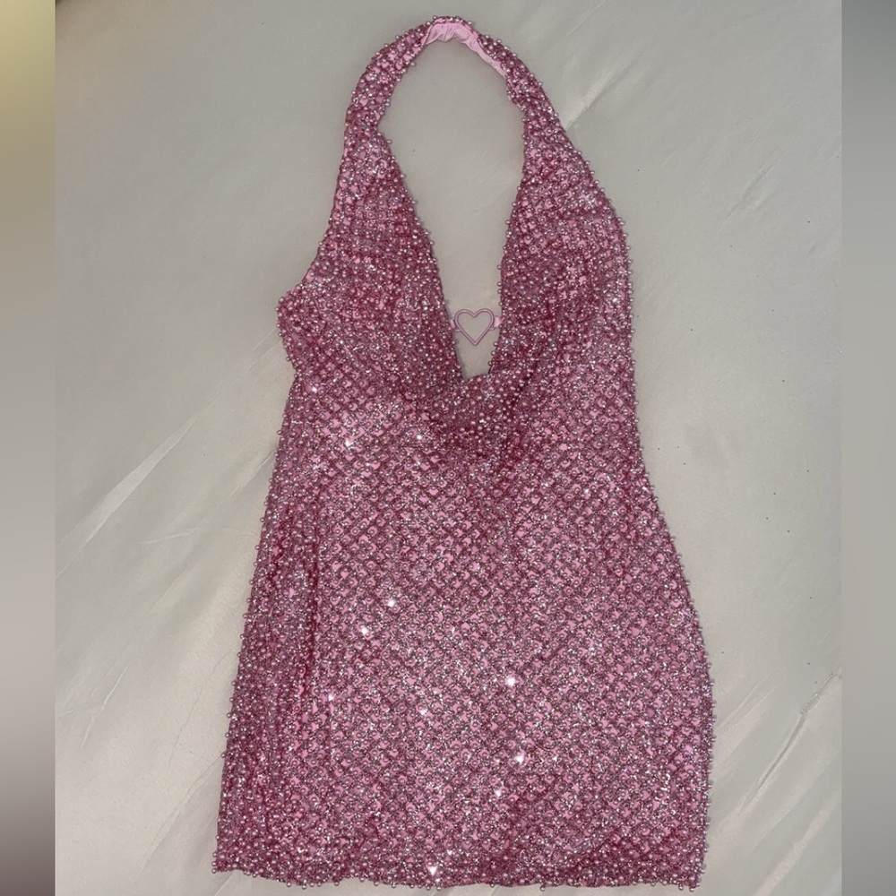 Oh Polly Pink Sequin Detail Dress